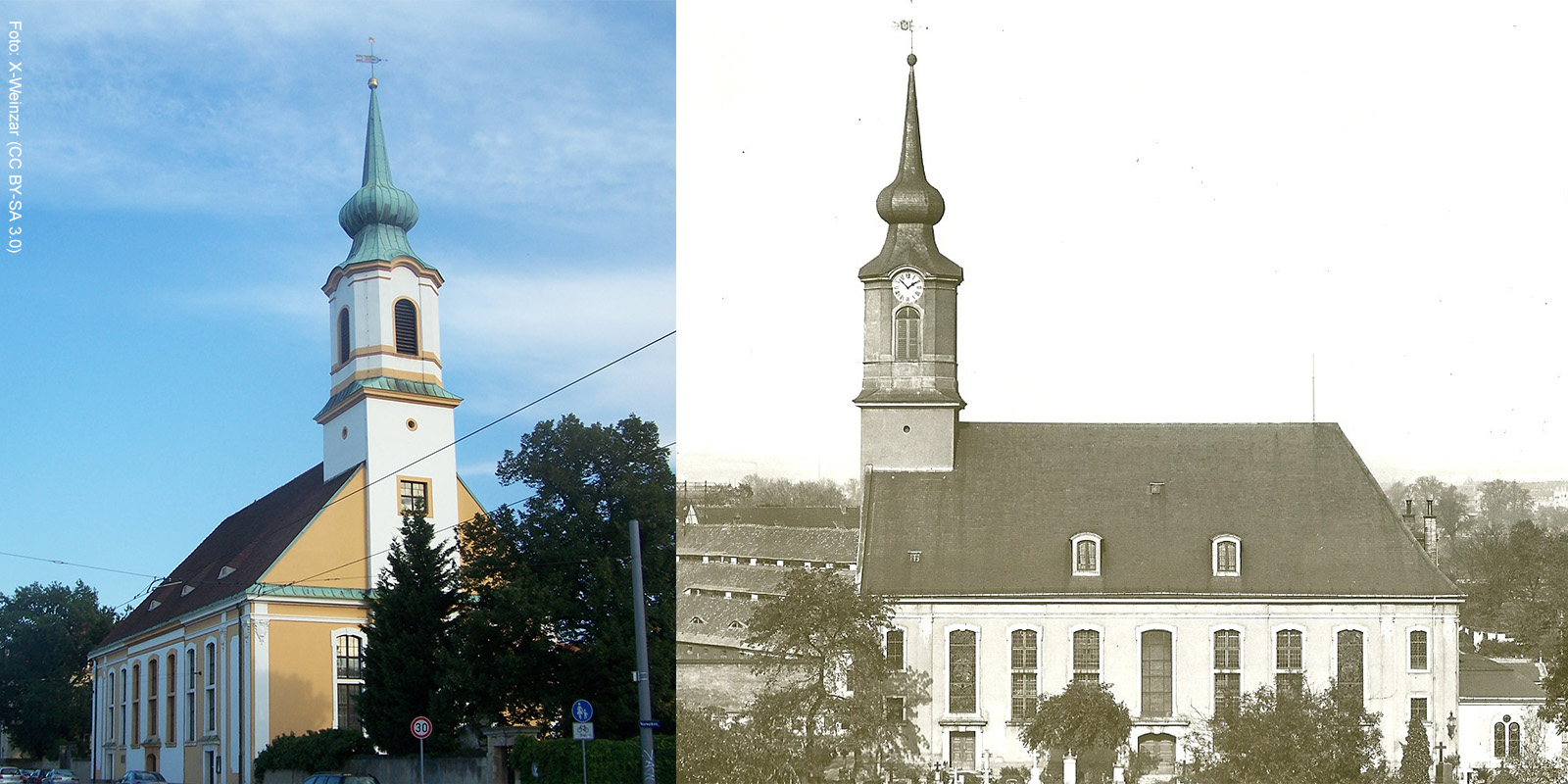 Historische und aktuelle Matthäuskirche im Vergleich