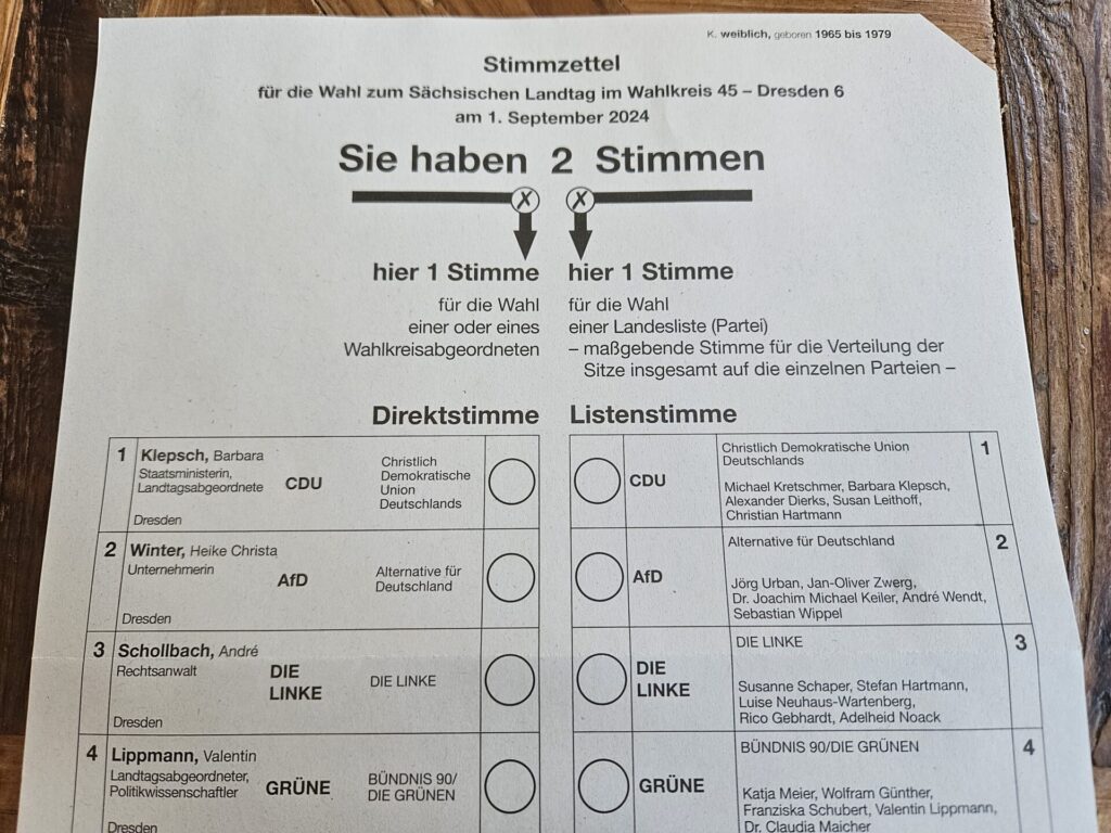 Stimmzettel 2024 Landtagswahl Sachsen