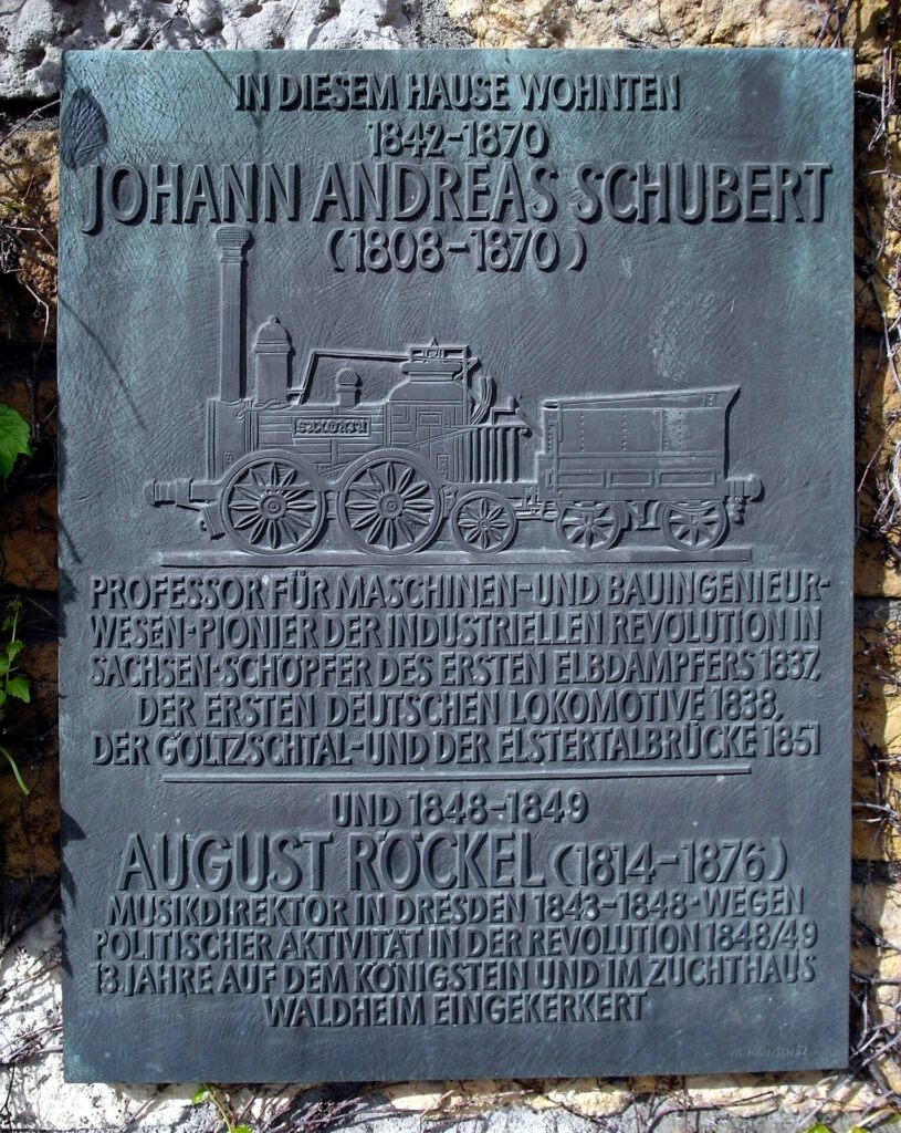 Gedenktafel am Wohnhaus von Johann Andreas
Schubert und August Röckel, Friedrichstraße 46