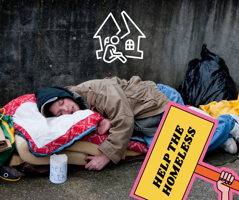 Obdachlose schläft und träumt von Notunterkunft