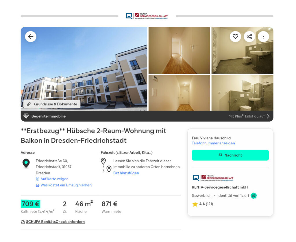 Ostravorwerk Screenshot Inserat 2-Raum-Wohnung für 871 € Warmmiete