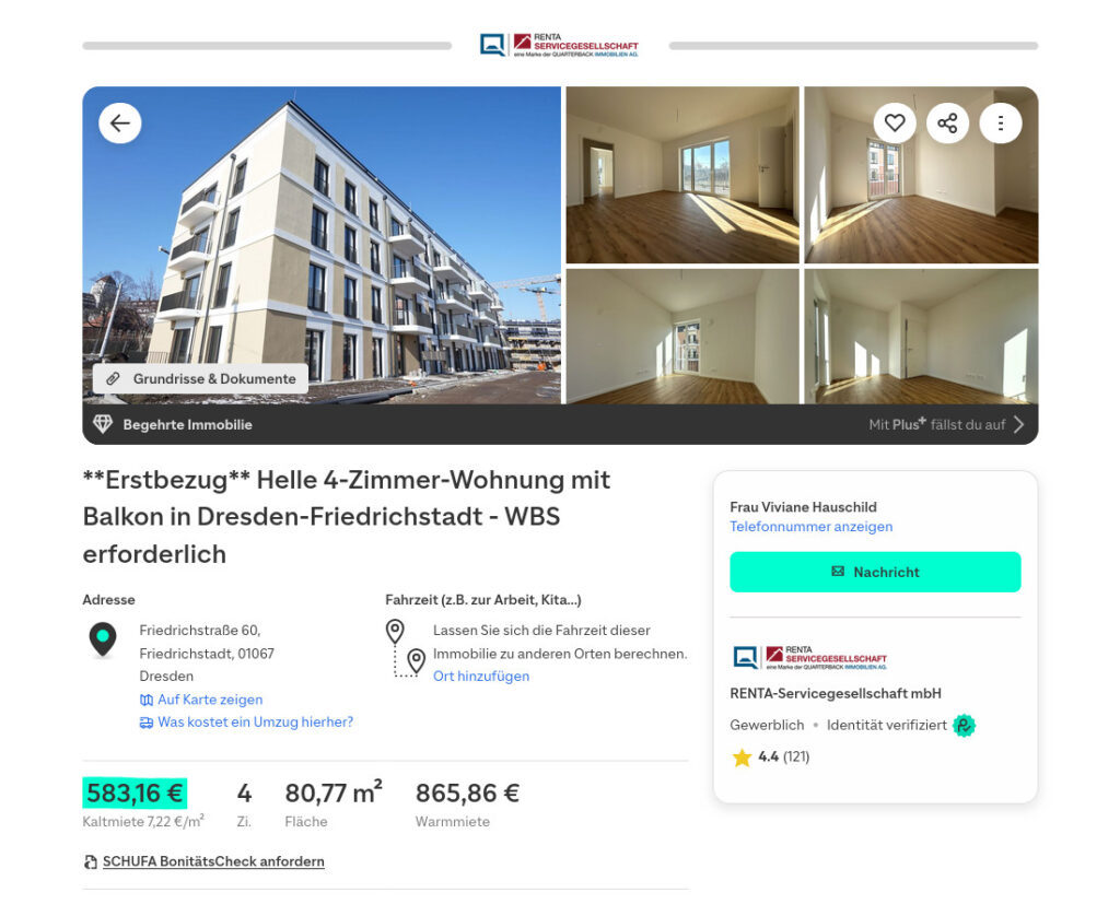 Ostravorwerk Screenshot Inserat 4-Raum-Sozialwohnung