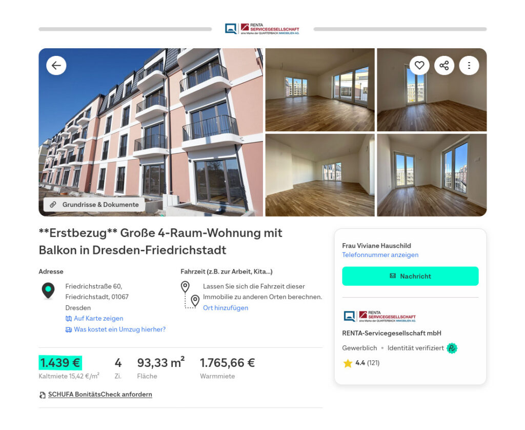 Ostravorwerk Screenshot Inserat 4-Raum-Wohnung für 1.765,66 € Warmmiete