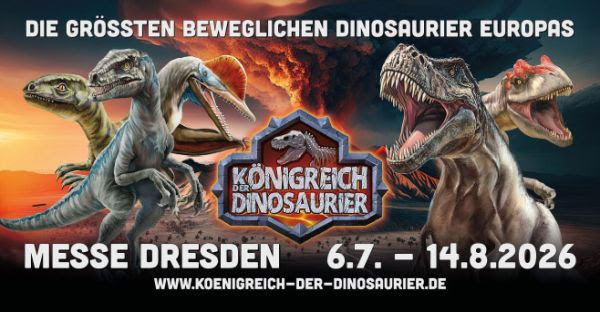 Das „Königreich der Dinosaurier“ bleibt noch bis Freitag, den 14. August 2026, in Dresden. Die Ausstellung endet damit am letzten Tag der sächsischen Sommerferien.